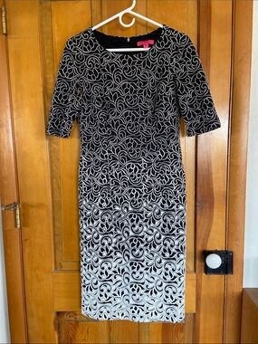 Betsey Johnson Black and White Swirl Midi Dress